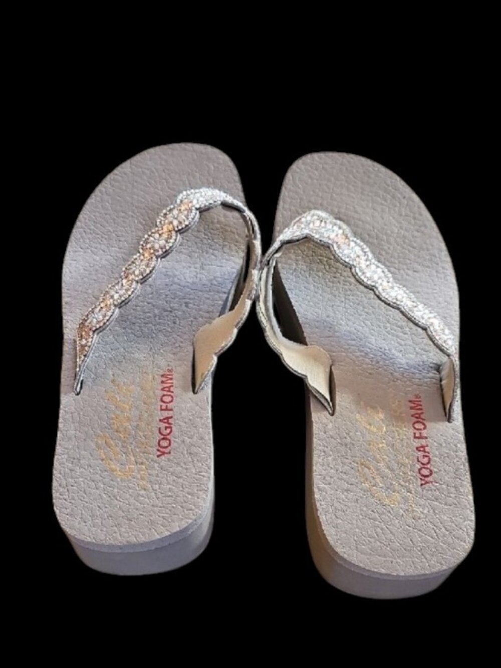 Skechers Cali Yoga Foam Beaded Wedge Flip Flops Rhinestone Platform Sandals - Picture 3 of 16
